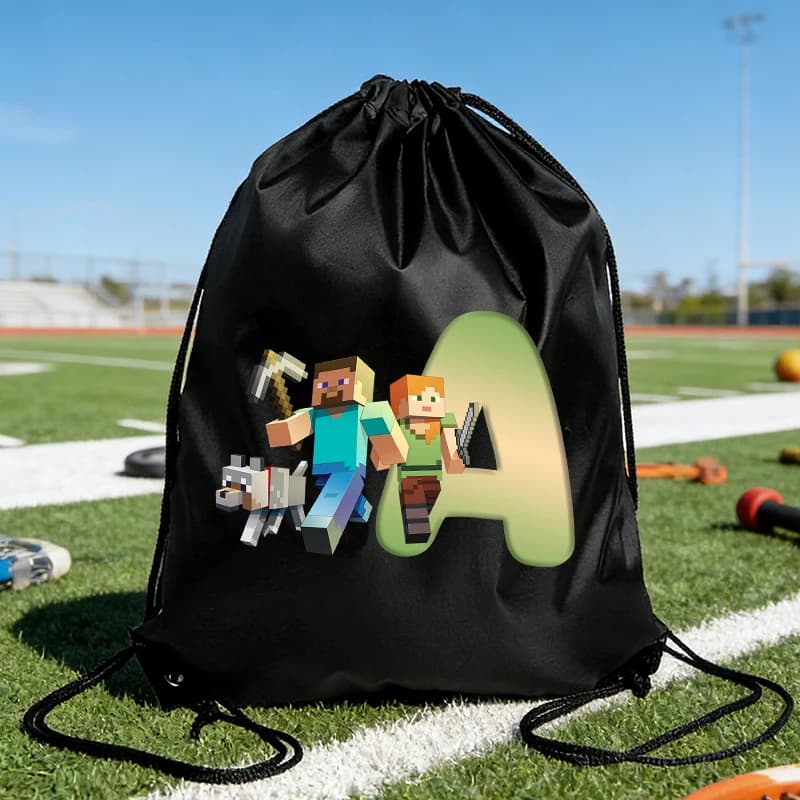 Borse in Poliestere Impermeabili con Stampa a Tema Videogiochi, Zaino con Coulisse Minecraft, Borse Portatili per Bambini per Conservazione Vestiti, Borsa Regalo