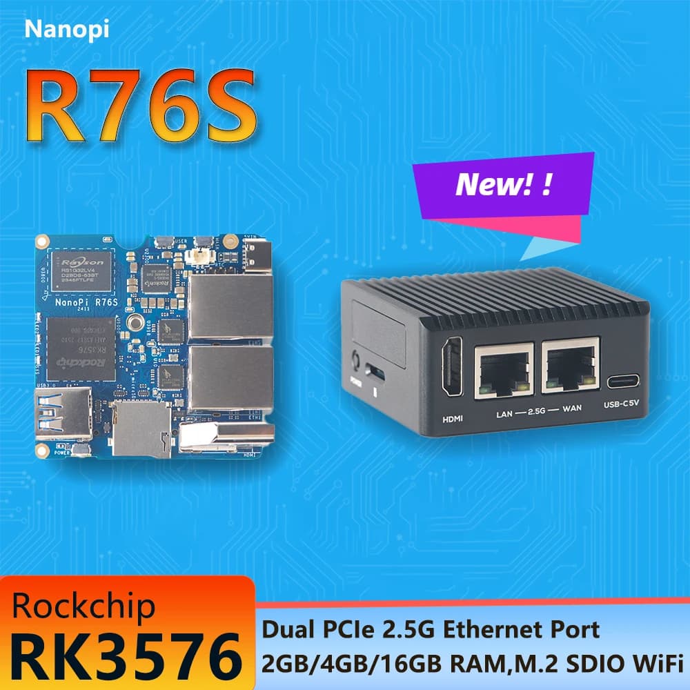 New Nano Pi R76S RK3576 LPDDR5 Dual Network Port 2.5G Distribution Card HDMI AI