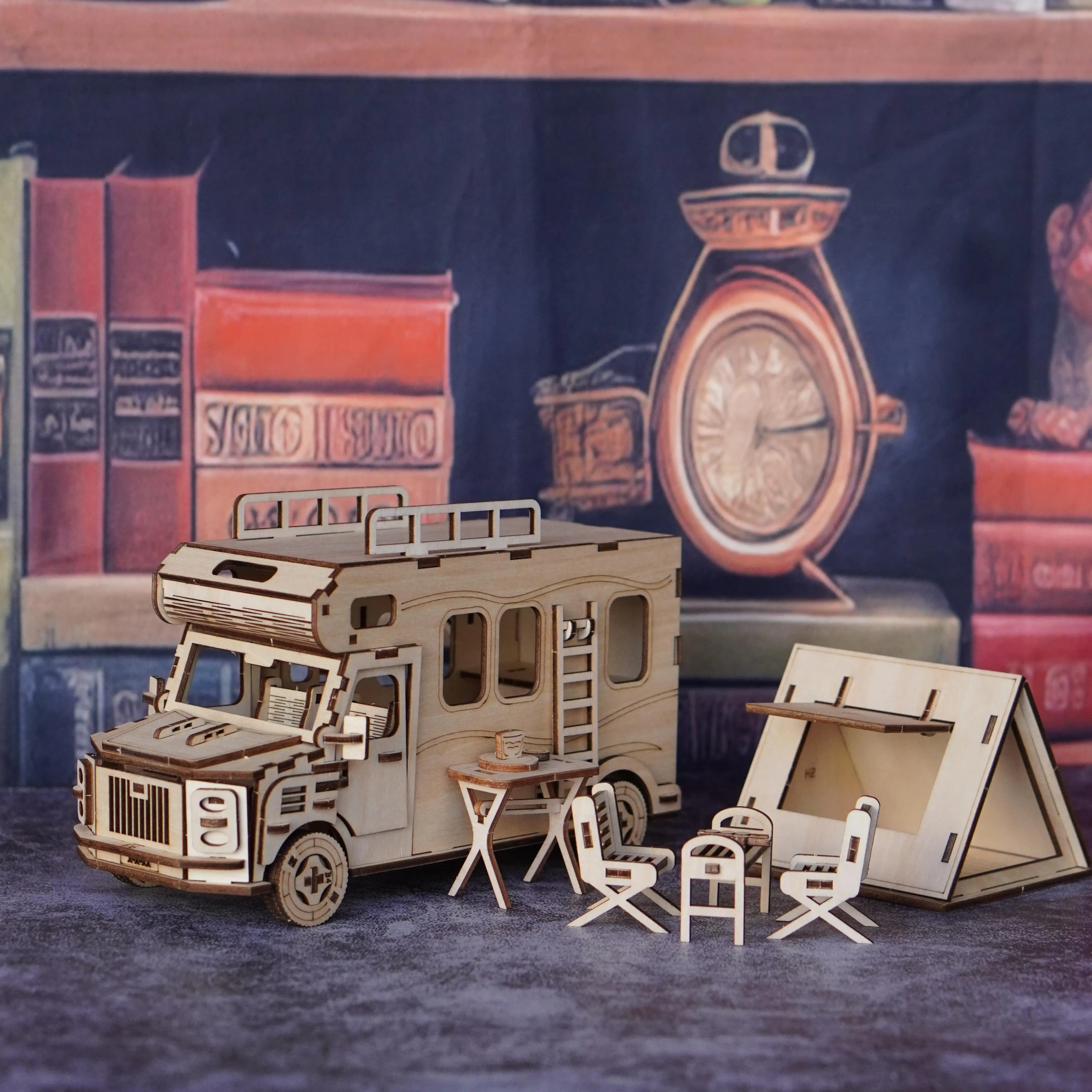 Puzzle 3D in legno adatti per adulti, modelli camper da viaggio, set di blocchi di costruzione per auto assemblati in legno, regali adatti per la famiglia