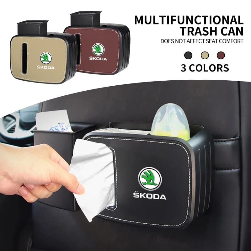 Seggiolino auto Schienale Organizer Portabicchieri Pattumiera Scatola di Immagazzinaggio Sacchetto di Immondizia Per Skoda Octavia MK2 MK3 2 3 A7 Fabia Karoq Kodiaq Rapid