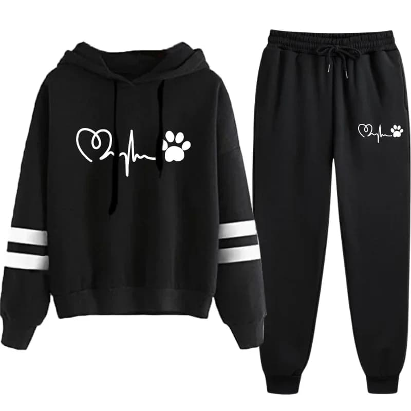 Tuta da donna modello carino Felpa con cappuccio Pantaloni sportivi neri Urban Casual Moda Abbigliamento sportivo 2025 Vendita calda Abiti con cappuccio
