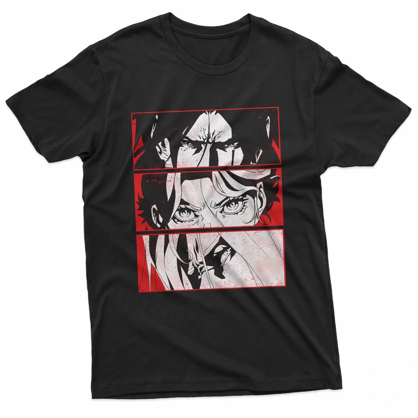 T-shirt in stile anime con cacciatore di vampiri dagli occhi arrabbiati