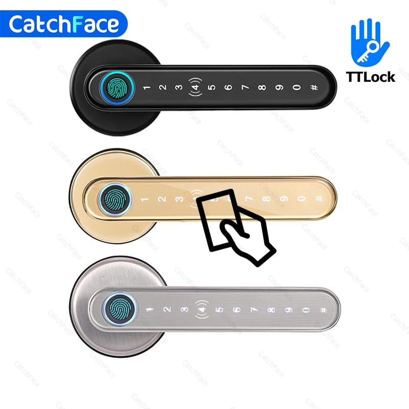 Blocco con codice della carta biometrica Bluetooth per impronte digitali con chiavi APP TTlock Serratura digitale intelligente con maniglia elettronica