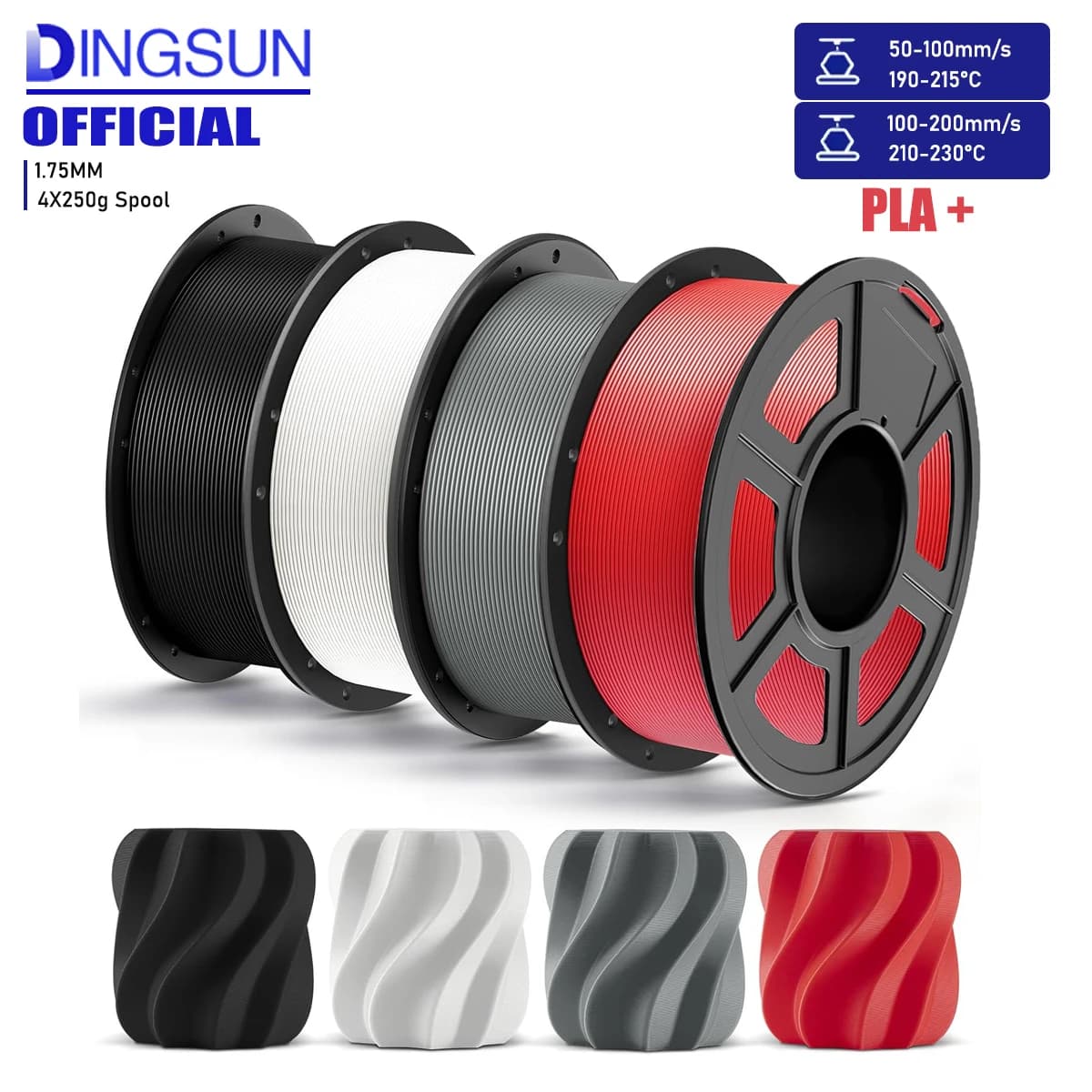 3D PLA+ Filament Pack, dimensional accuracy PLA Plus 1,75 mm +/- 0.02 mm, suitable for most 3D FDM printers 250 g/500 g/1000 g