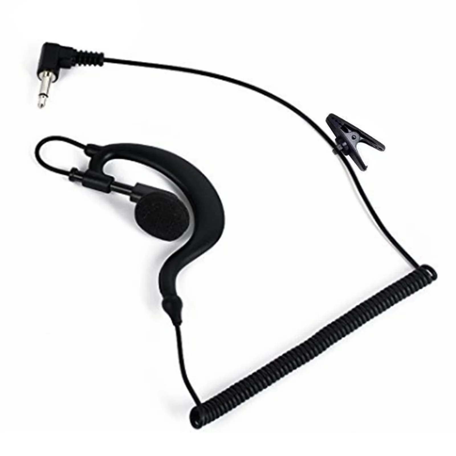 Auricolare con Gancio per Orecchio da 3,5mm per Walkie Talkie, Auricolare Singolo con Clip e Cavo a Spirale