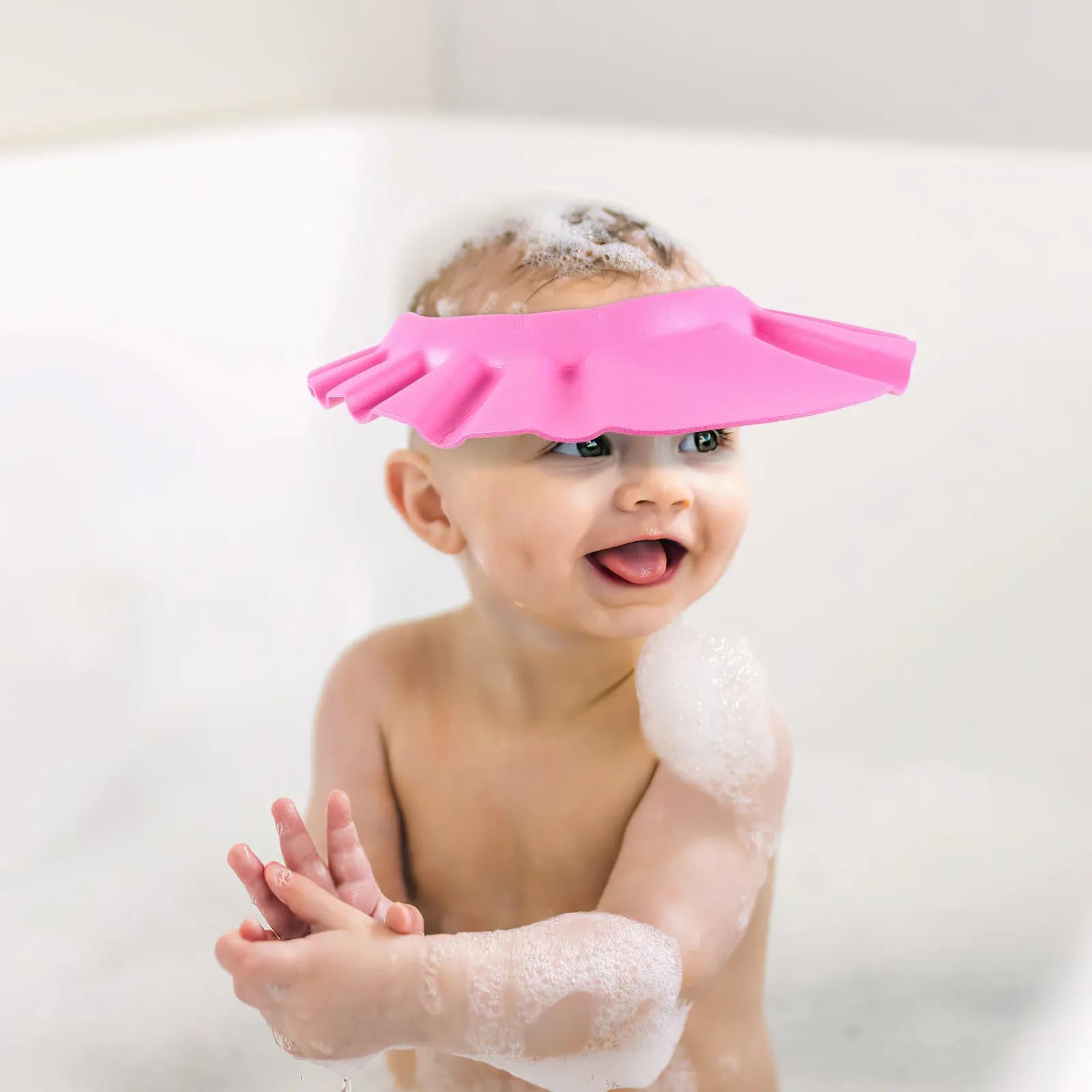 Cuffia da bagno impermeabile in EVA rosa per bambini, protezione elastica per capelli contro l'acqua e lo shampoo