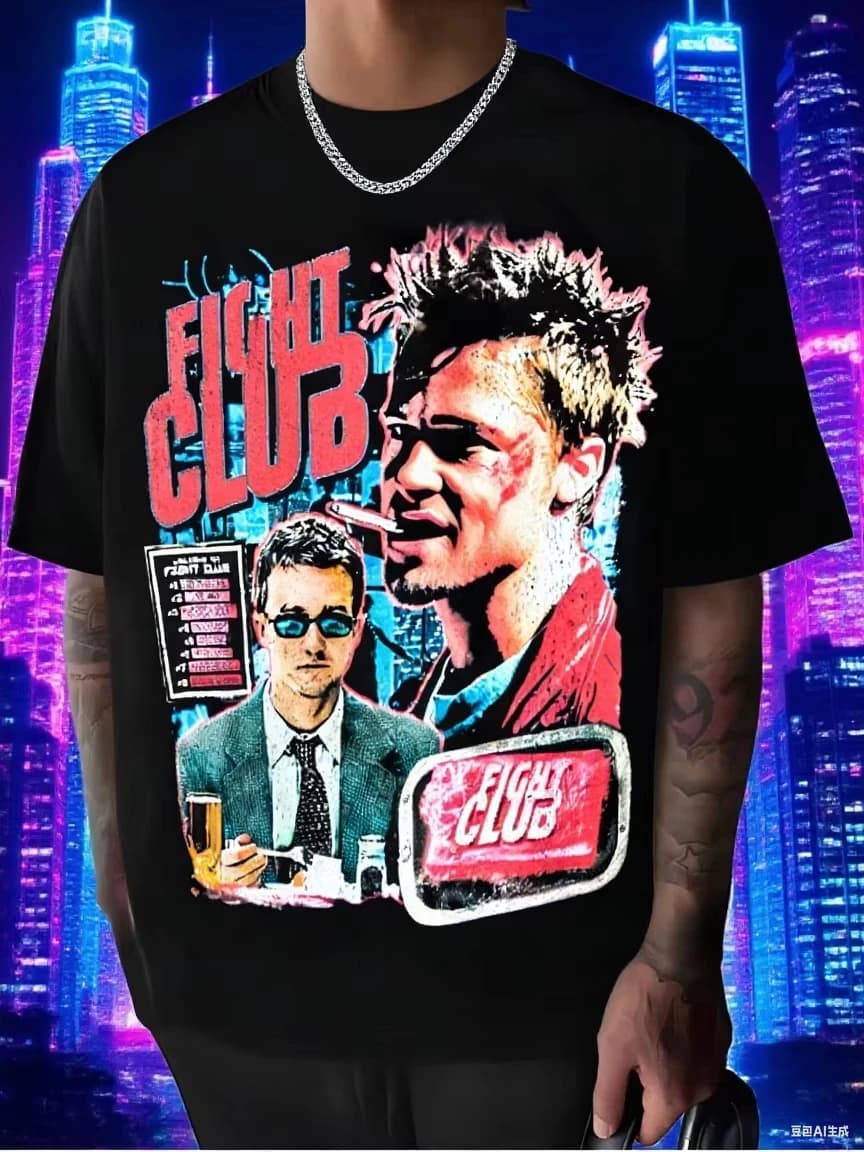 T-shirt girocollo stampata Summer Fight Club da uomo Jim Morrison Rock mezza manica in cotone grande manica corta Hip Hop