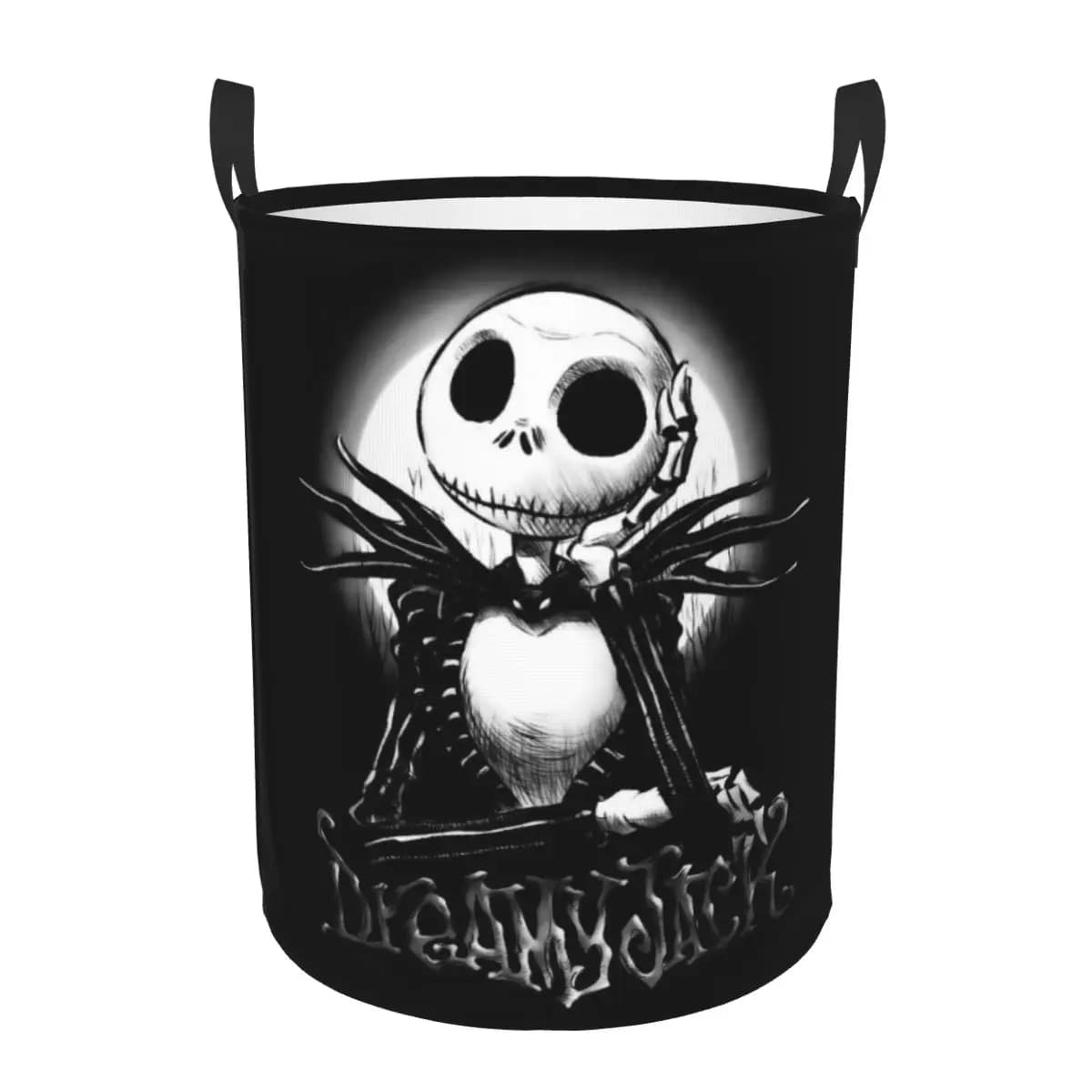 Customize nightmare before christmas foldable linen basket skeleton Jack Night Clothes basket for kindergarten toy storage bag