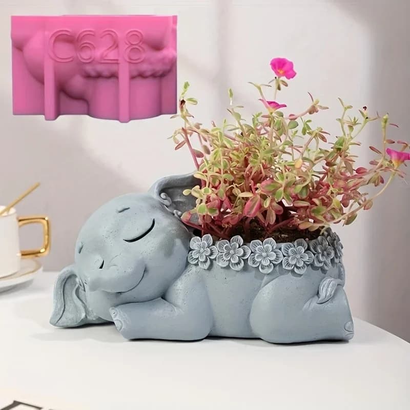 Elephant succulent plant flowerpot epoxy resin silicone mold sleep elephant storage box candle cup concrete cement gypsum mold