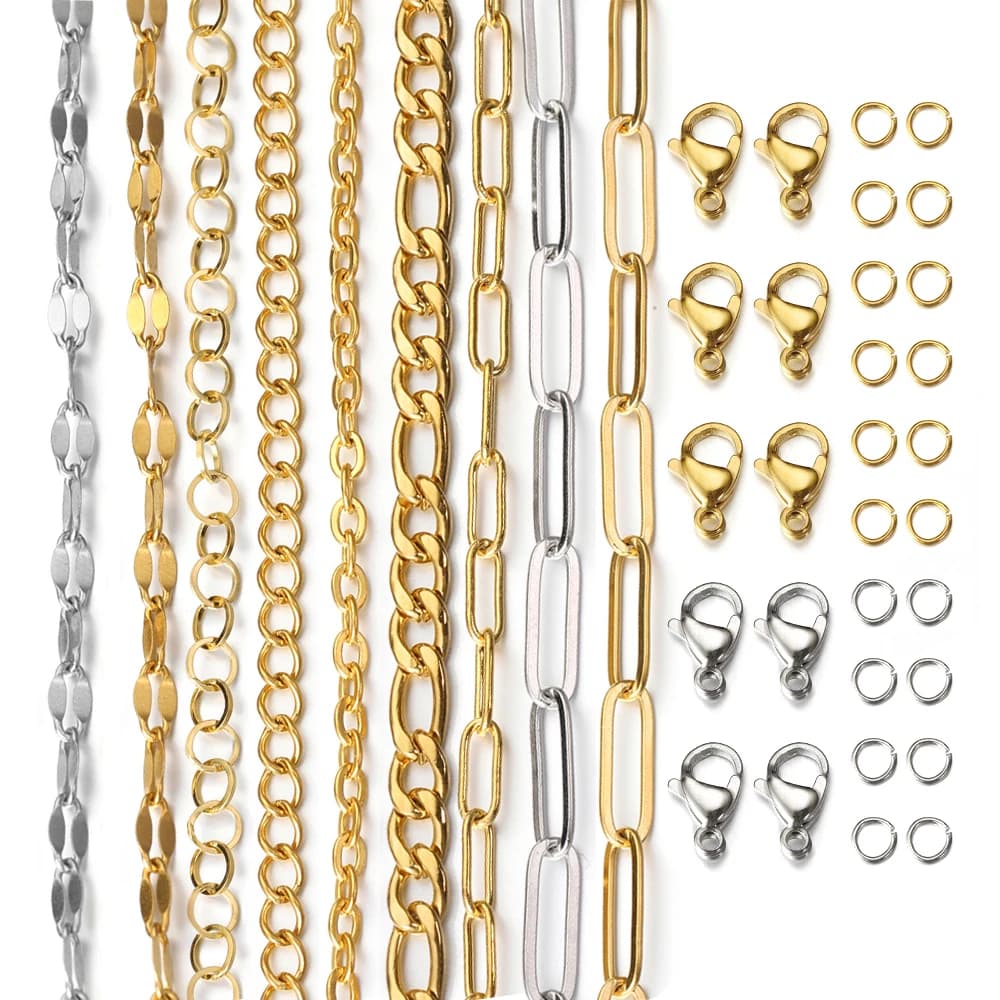 2 metri/1 metro catena in acciaio inossidabile moschettone anelli di salto connettori catene per bracciale collana creazione di gioielli kit fai da te