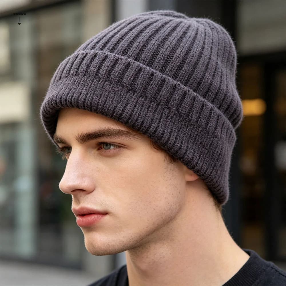 Trendy Solid Color Winter Earmuff Cap Windproof Outdoor Knitted Earmuff Hat Thick Cycling Warm Beanie Hat Men Women