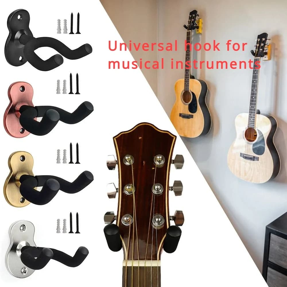 Gancio per chitarra universale in metallo Supporto da parete Supporto antiscivolo Espositore per chitarra elettrica Accessori per strumenti Ukulele 1PC