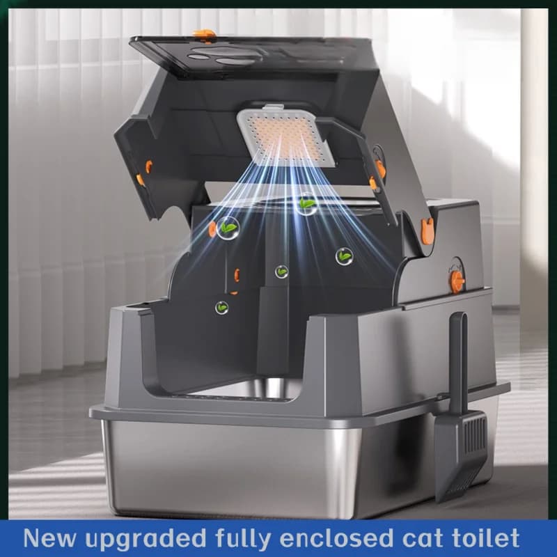 Lettiera per gatti in acciaio inossidabile, antiruggine, resistente ai graffi, resistente all'usura, completamente chiusa, deodorante, antispruzzo