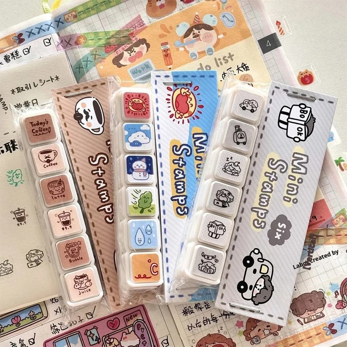 6 in 1 Multifunctional Kids DIY Scrapbooking Seal Stamp Set for Girls Back To School Supplies Cute Journaling Planner Stamps