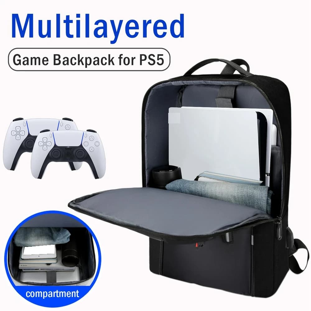 Game Console Backpack For PlayStation 5 Console with USB Port Travel Carrying Case Large Capacity Bagpacks for PS5 Accessories