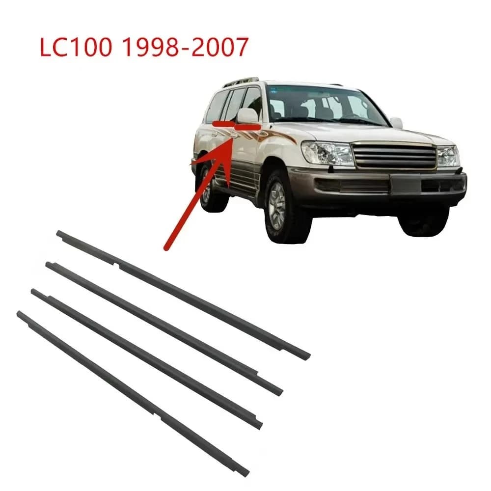 4 PEZZI Gomma nera per finestre esterne per Land Cruiser LC100 1998-2007 Guarnizione guarnizione per vetro laminato 75740-60030 LX470