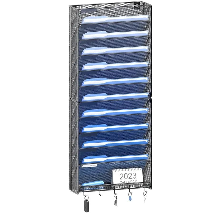 Organizzatore da Parete per Documenti con Ganci, Portadocumenti Verticale a 12 Livelli, Organizzatore da Parete per Cartelle per Ufficio