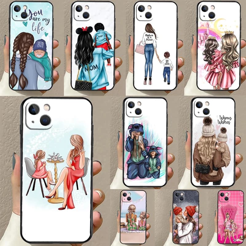 Super Mamma Neonata Figlia Custodia per iPhone 16 15 14 13 12 11 Pro Max XS XR X Plus 12 13 Mini Paraurti Cover posteriore