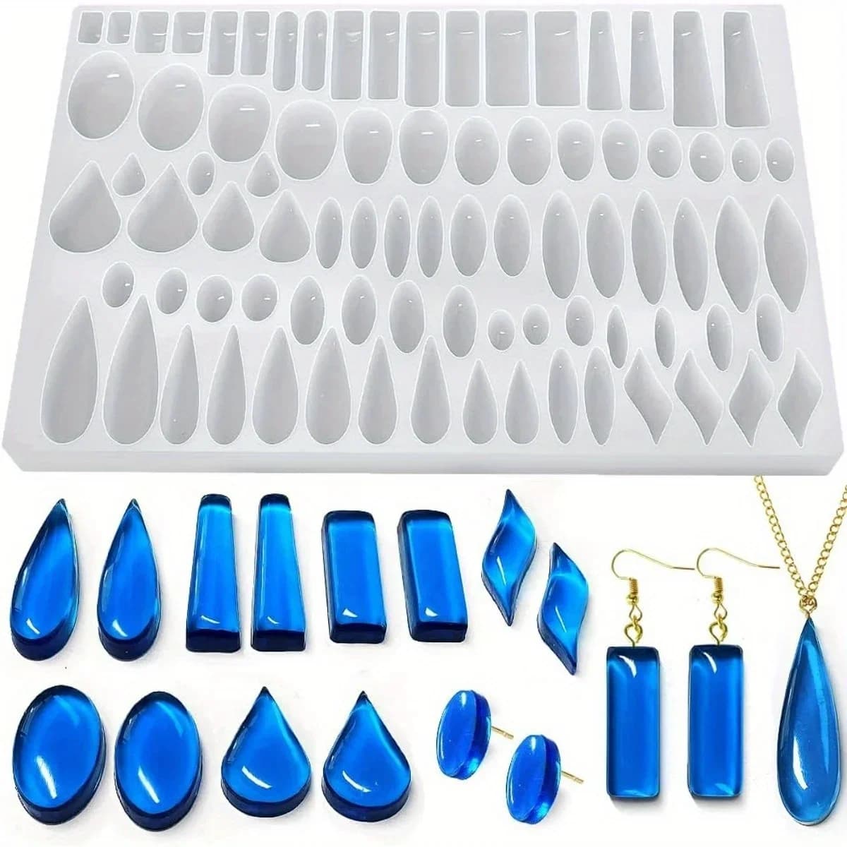 Stampo in silicone per orecchini a bottone con 41 forme accoppiate, stampo rettangolare in resina UV pendente a goccia, stampo per fusione per creazione di gioielli cabochon