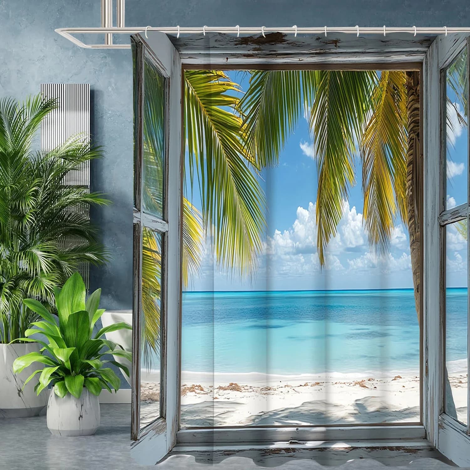 Tenda da bagno con paesaggio spiaggia Tenda da doccia per bagno impermeabile con 12 ganci Home Deco