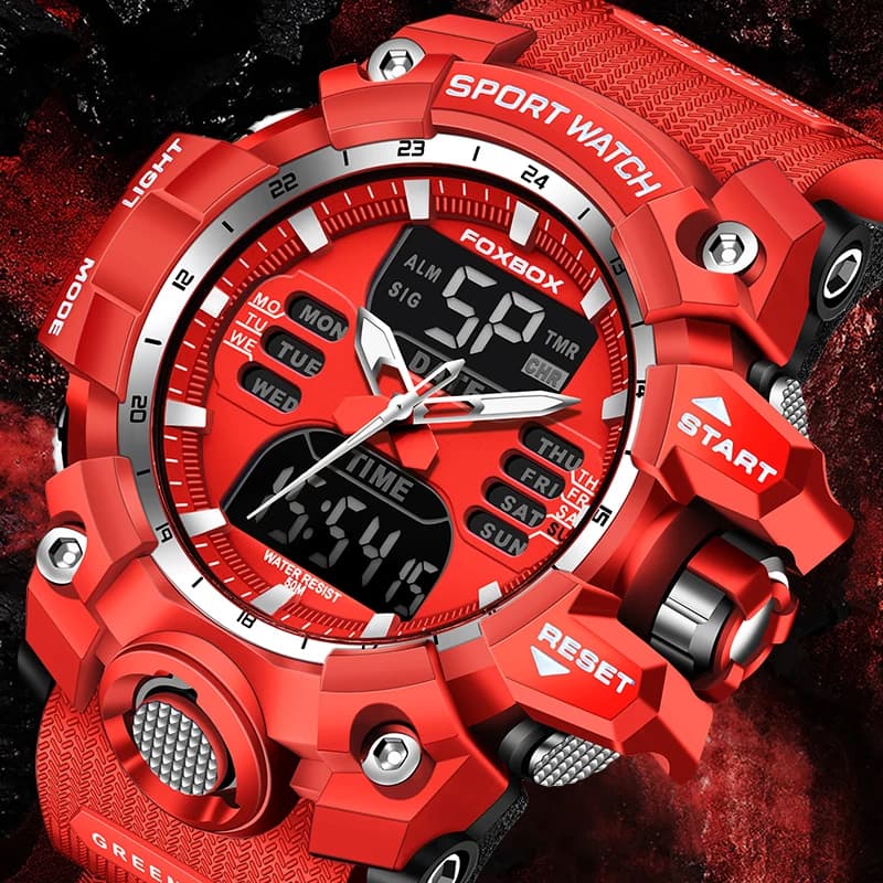 Men's FOXBOX Military Watch LIGE Men's Wrist Watch With Luxury Sports Chronograph Male Digital Watches With Large Waterproof Quartz Watch + Box