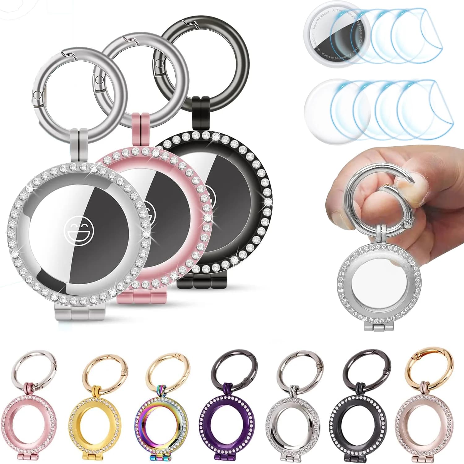 Porta Airtag in metallo per custodia Air Tag con portachiavi con strass per zaino da viaggio catena per auto collare per cani e gatti per bambini