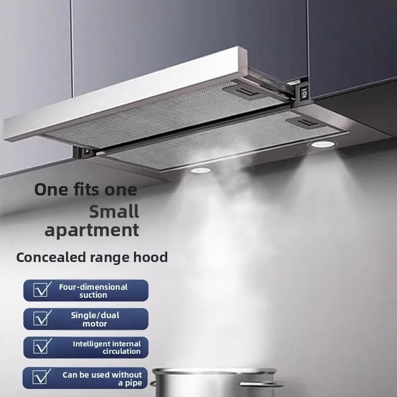 Dual-motor internal circulation range hood, pull-out type, built-in mini home/small apartment concealed.