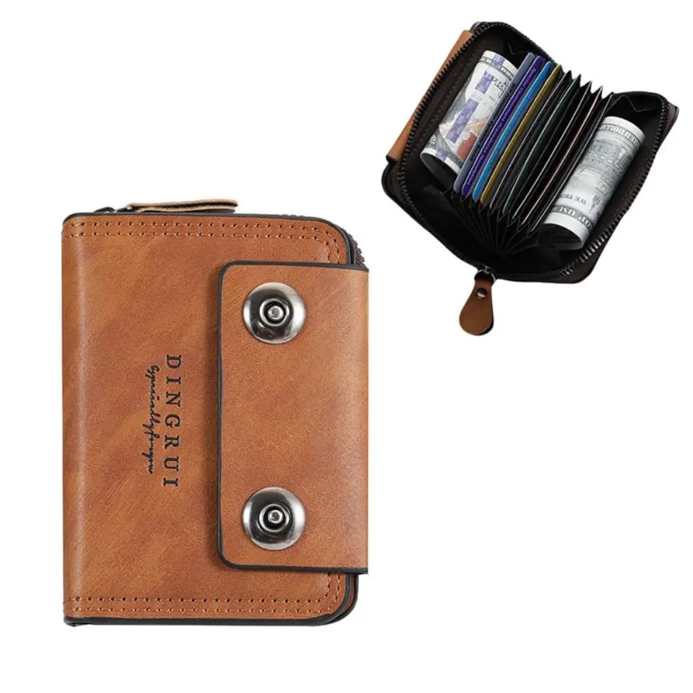 Fashion PU Leather Card Holder for Men Large Capacity Multi Card Slots Men's Wallet Double Buckle Portable Coin Purse