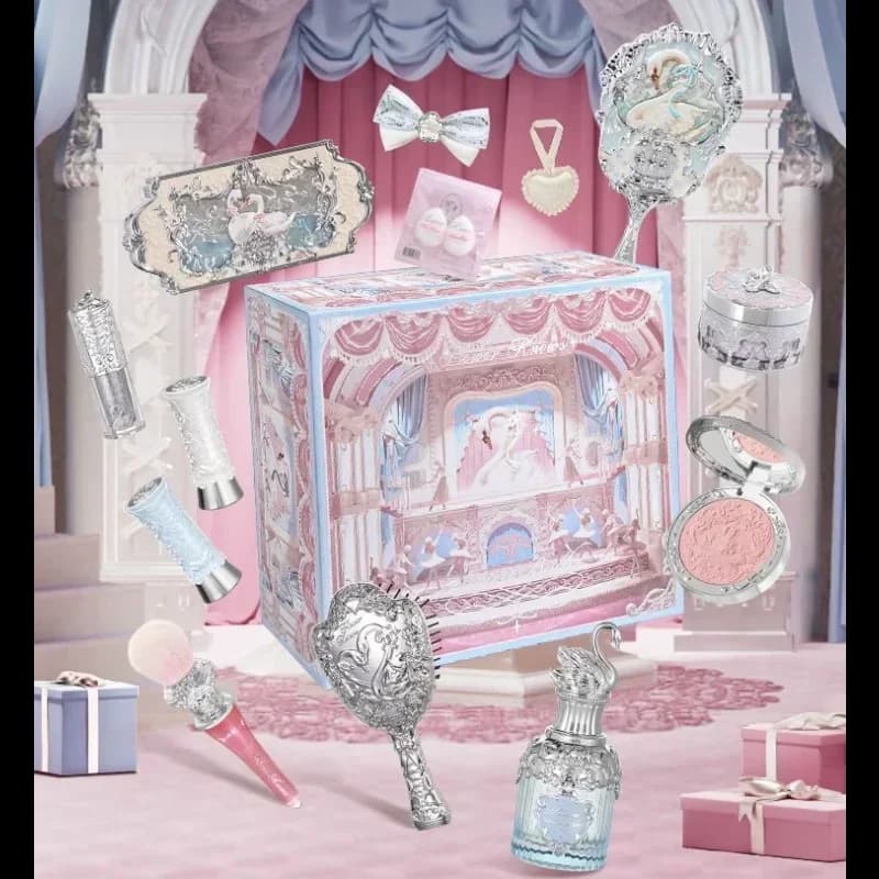 Flower Knows Swan Ballet Round Dance Confezione regalo per trucco Fard Rossetto Ombretto Smalto per labbra Set per trucco Cosmetici per trucco a lunga durata