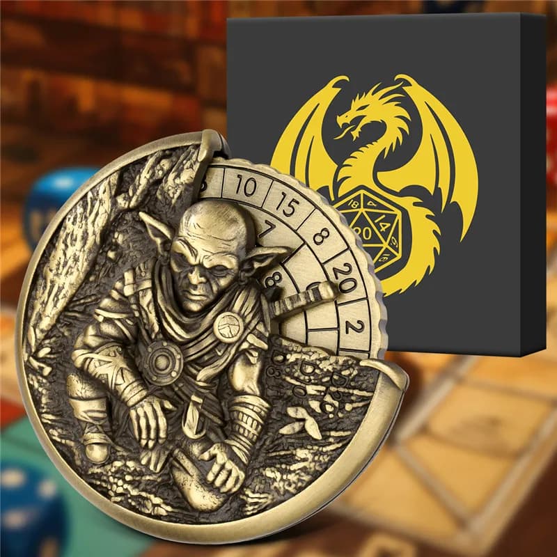 Retro 7 in 1 Goblin Design DND Dice Spiner Rotante Roulette Ruota per dadi Gioco di ruolo da tavolo Accessori per giochi con confezione regalo del drago