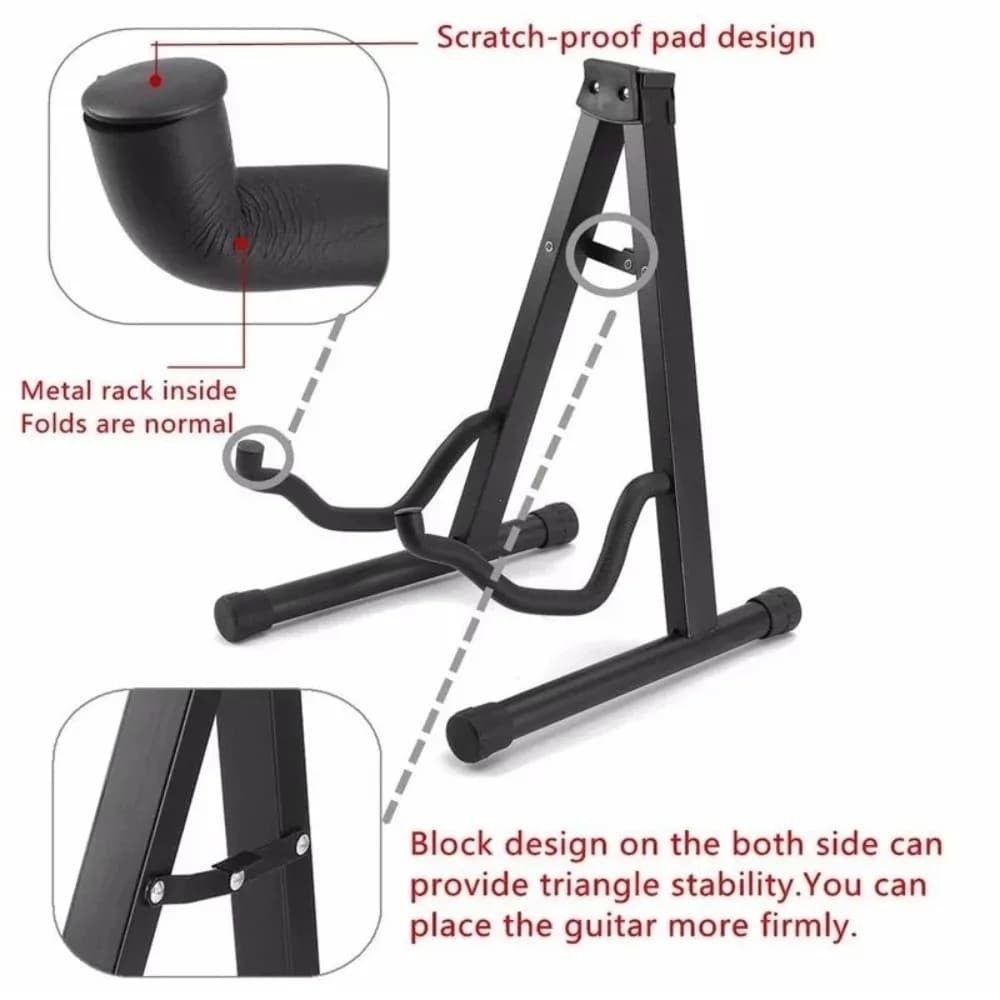 Supporto per chitarra verticale facile da montare, treppiede a forma di A, supporto da pavimento universale a forma di A, pieghevole, nero, portatile.