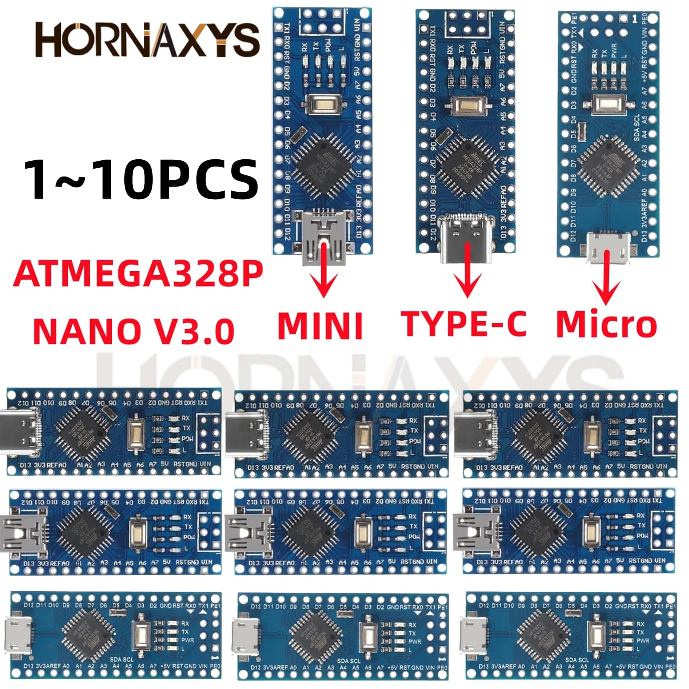1-10PCS Mini / Type-C / Micro USB Nano 3.0 With the bootloader compatible Nano controller CH340 USB driver 16Mhz ATMEGA328P