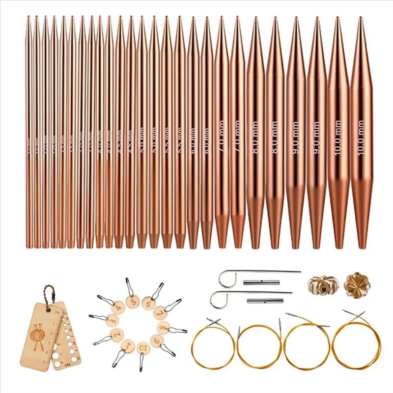 FYBL-Set di ferri da maglia circolari in alluminio Uncinetti intercambiabili Kit di accessori per strumenti artigianali per maglieria con filato per tessitura