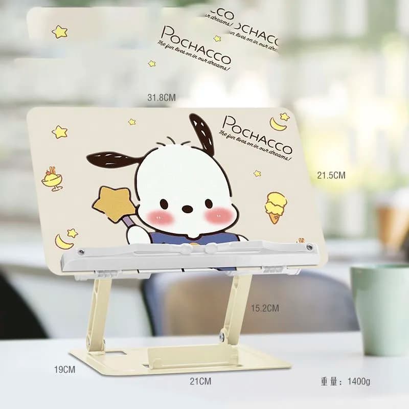 Sanrio My Melody Kuromi Cinnamoroll Pochacco Adjustable Book Stand Non-Slip 180° Rotating Metal Reading Holder for Book Tablet