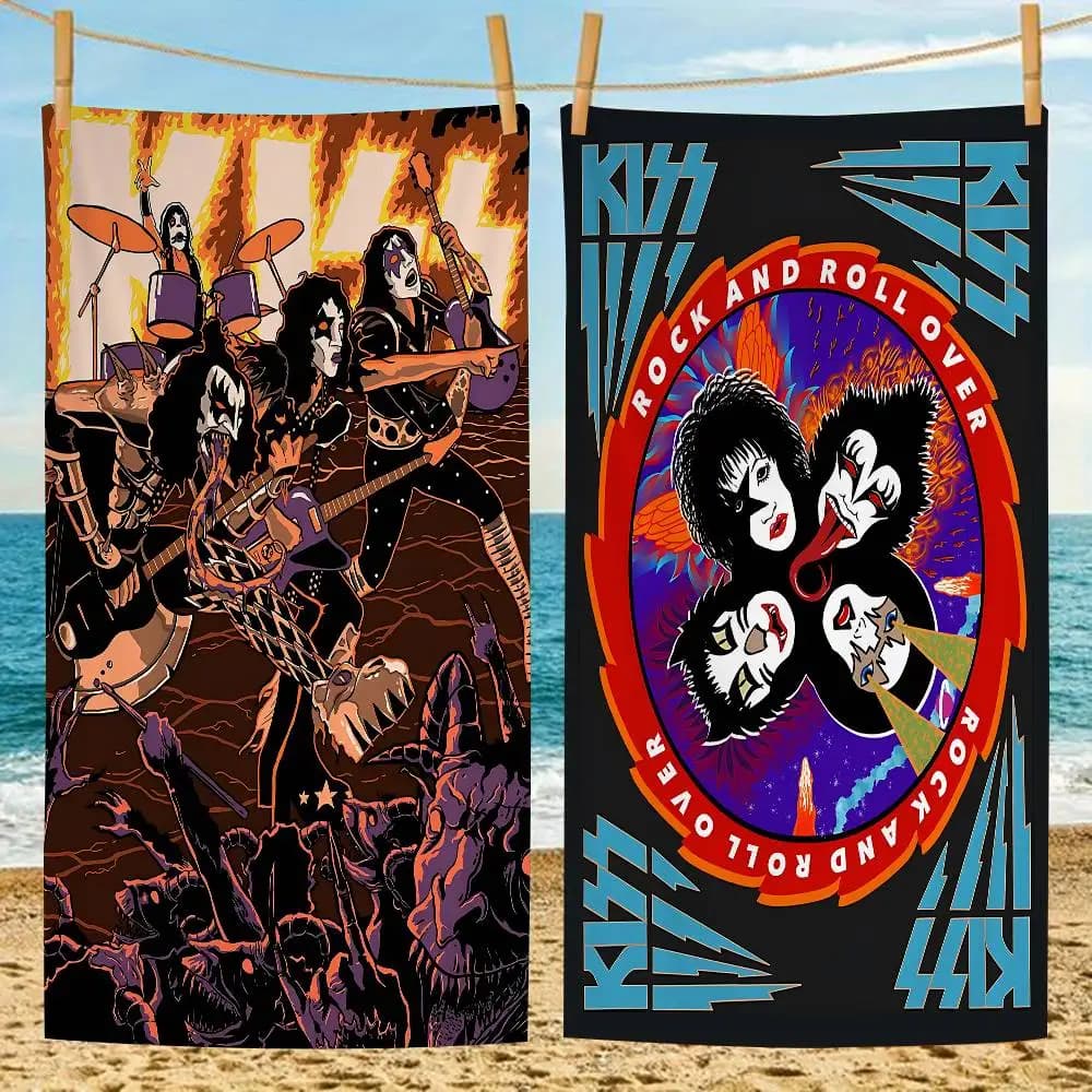 Asciugamano da spiaggia vintage Heavy Metal Kiss Band Anime, morbido e assorbente, regalo per bambini, per viaggi, campeggio, palestra