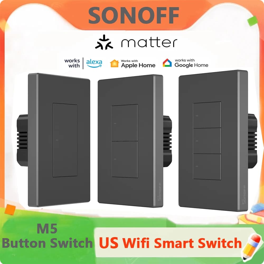 Sonoff M5 120 1C 2C 3C US SwitchMan Wifi Smart Switch Button Mechanical Wall Switch Controller R5 eWelink works with Alexa Google