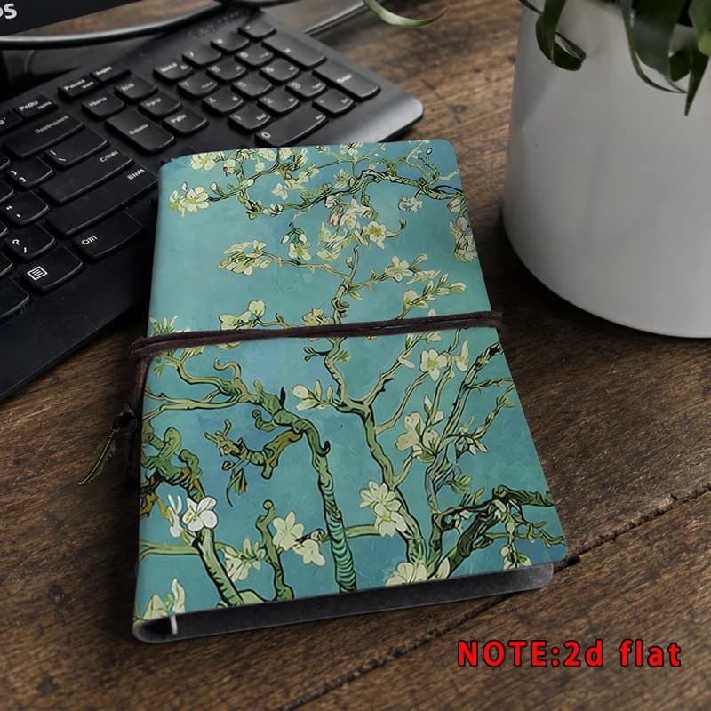 Almond Blossom Art Print Notebook Rope Bound Vintage Journal Floral Oil Painting Travel Diary Sketchbook Stationery Gift