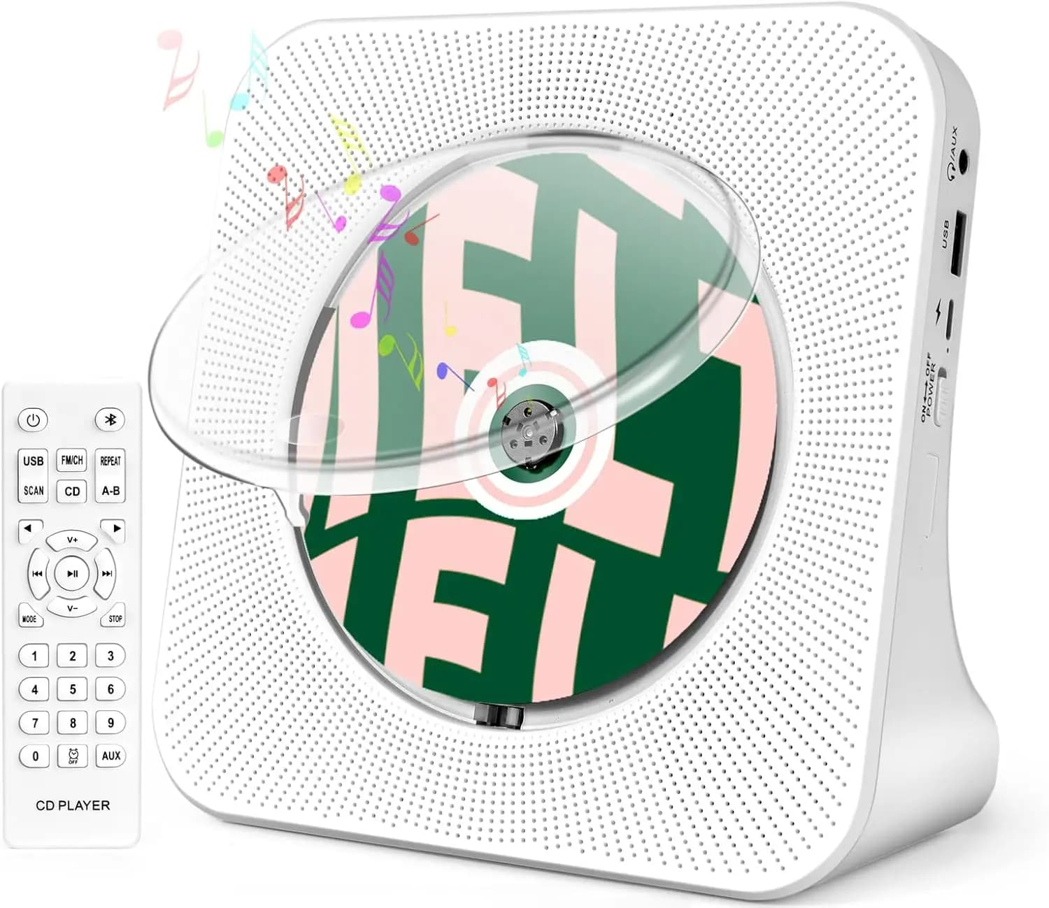Portable CD player with Bluetooth, FM radio, Speakers for Home and Children, Remote Control