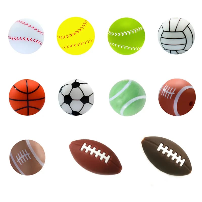 10 pz 15mm nuovo stile calcio basket Baseball commestibile perline in Silicone braccialetto fai da te portachiavi accessori portachiavi