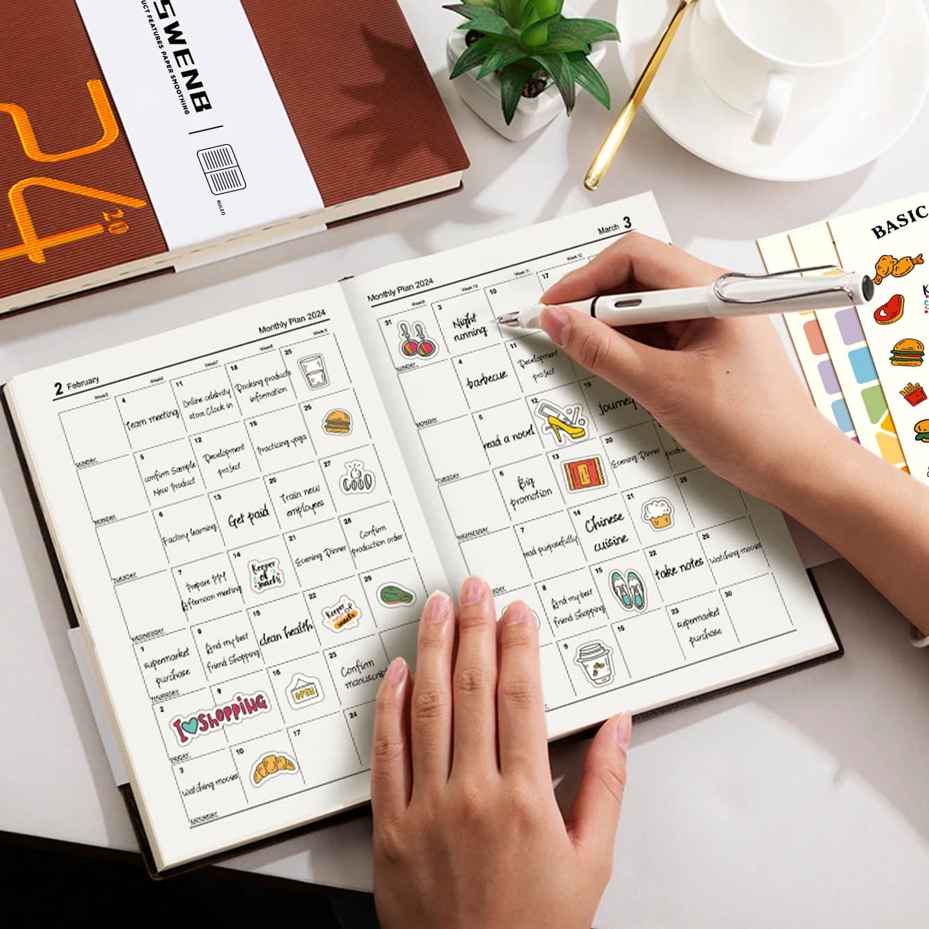 Agenda 2024 blocco note settimanale e mensile calendario con stampa a caldo Agenda Agenda con 5 etichette adesive Sketchbook Planner