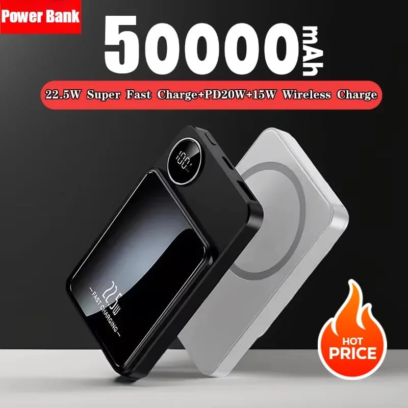 Power Bank Portatile Magnetico 50000mAh per Custodie con Caricabatterie Magsafe, Ricarica Wireless Veloce Type-C per iPhone Xiaomi Samsung