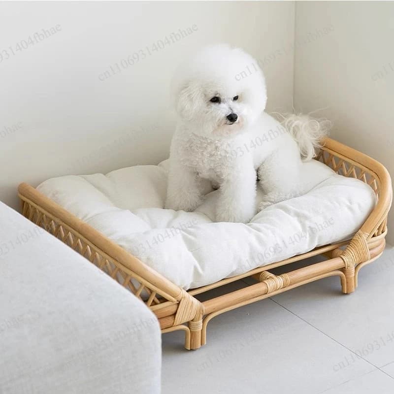 Cuccia per cani in rattan, cuccette per cani di taglia piccola e media, cuccia in rattan universale per l'inverno e l'estate, lettini per gatti in rattan intrecciato, cuccia per animali domestici