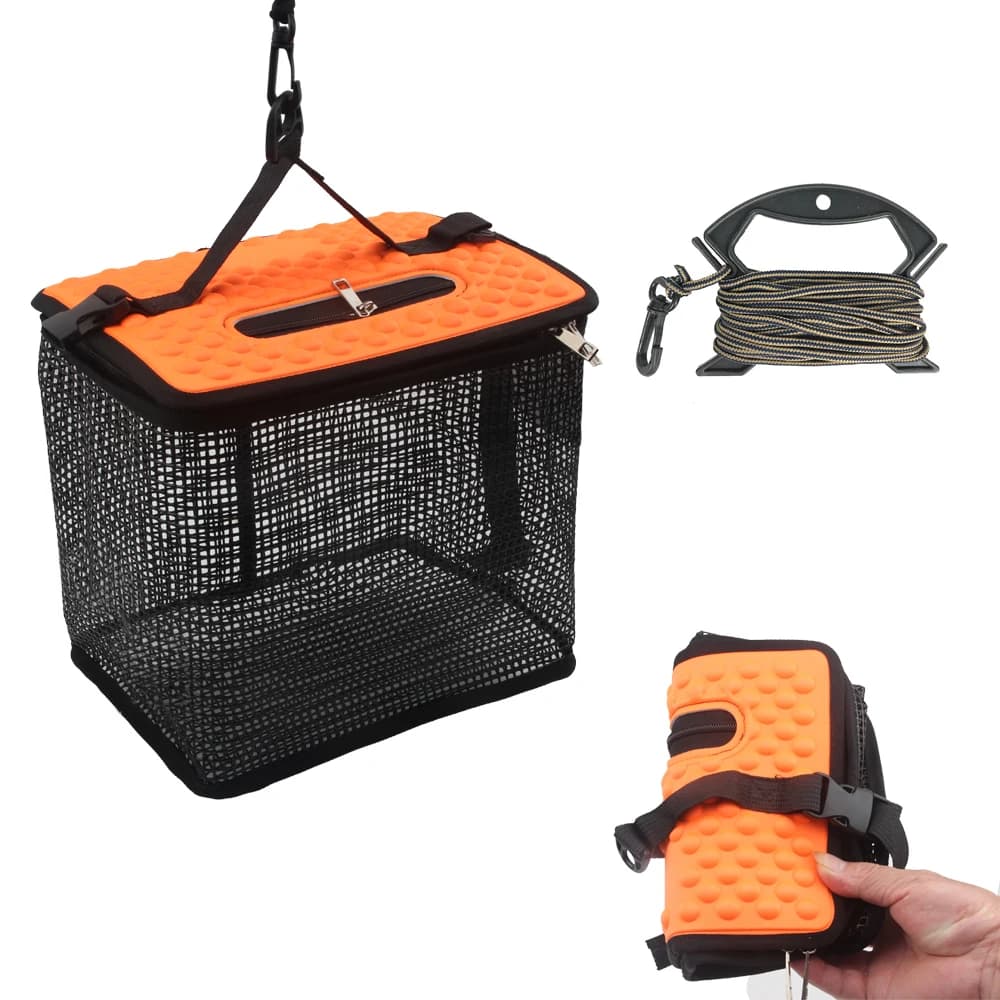 Cestino per pesci galleggiante Cestino per pesci per pesci catturati Supporto da pesca pieghevole Secchio per pesciolini Esca da pesca pieghevole portatile in rete