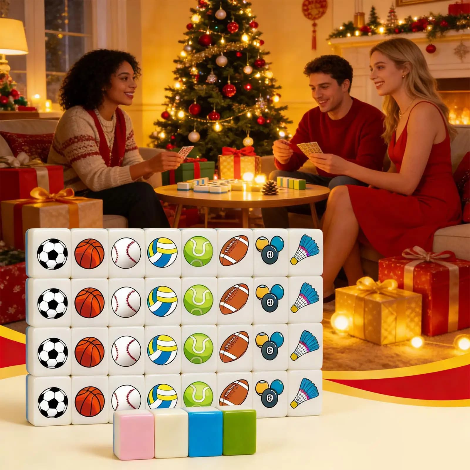 Gioco Mahjong portatile, giocattolo interattivo genitore-figlio, con motivo a pallone da calcio, blocchi di gioco per uomini, donne, giovani, adolescenti, figlie, famiglie
