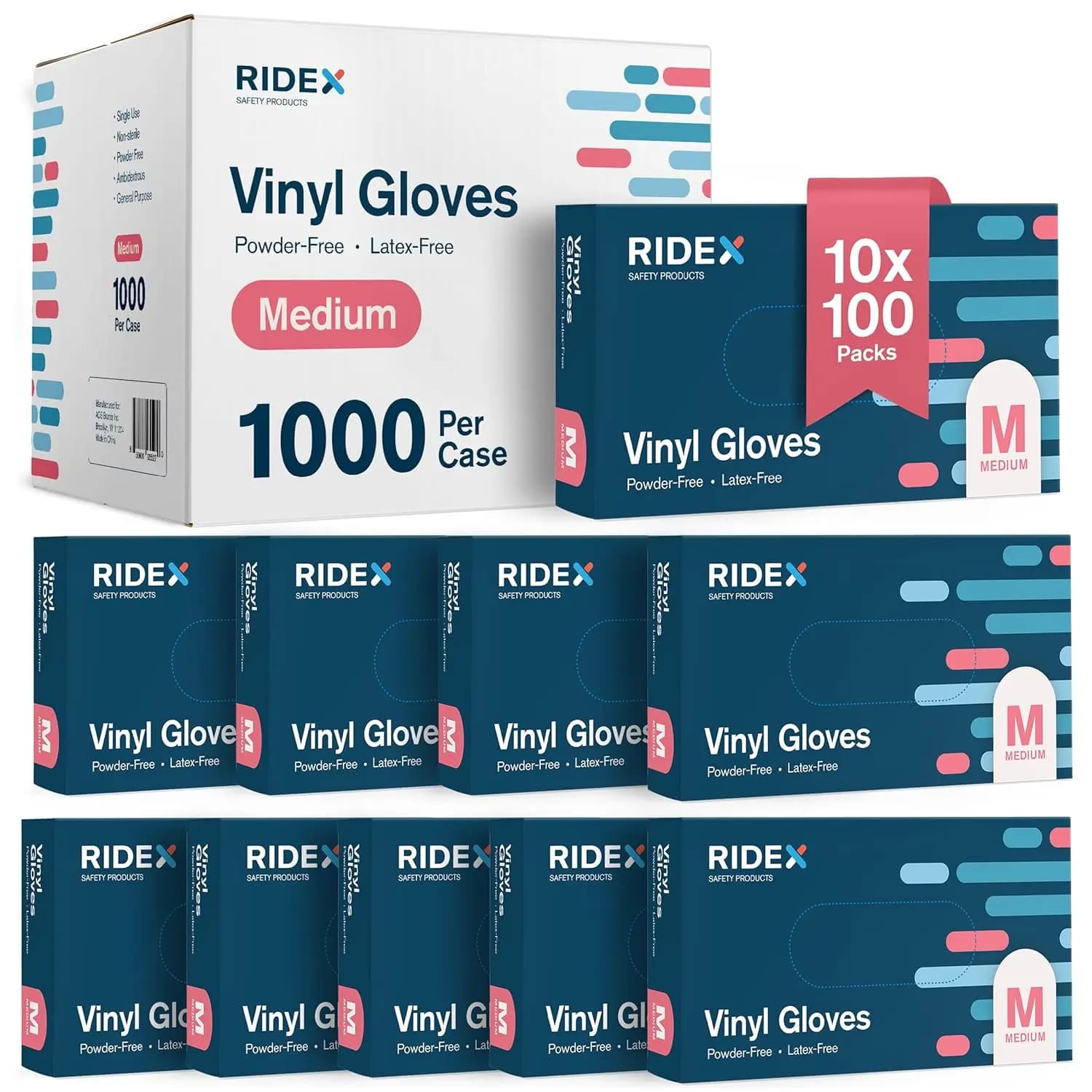 Guanti in vinile trasparente senza lattice, scatola dispenser multiuso senza polvere spessa da 1000 pezzi, misura media
