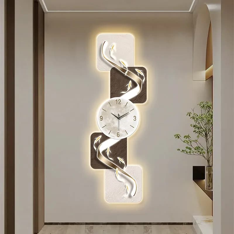 Luxury LED Backlit Wall Decor Accent Panel, Vertical Nine Koi Wall Hanging Ornament for Entryway Corridor Background Wall Decor