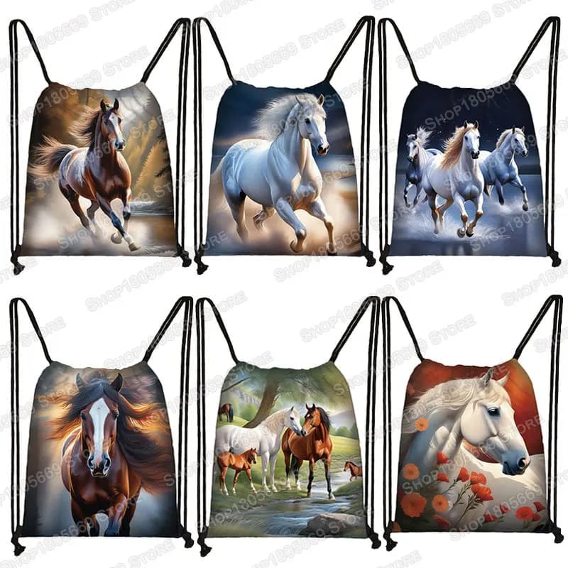 Cool Running Horse Print borsa con coulisse Beautiful Pony Women Shoes Storage Bags for Travel Student Bookbag portascarpe portatile