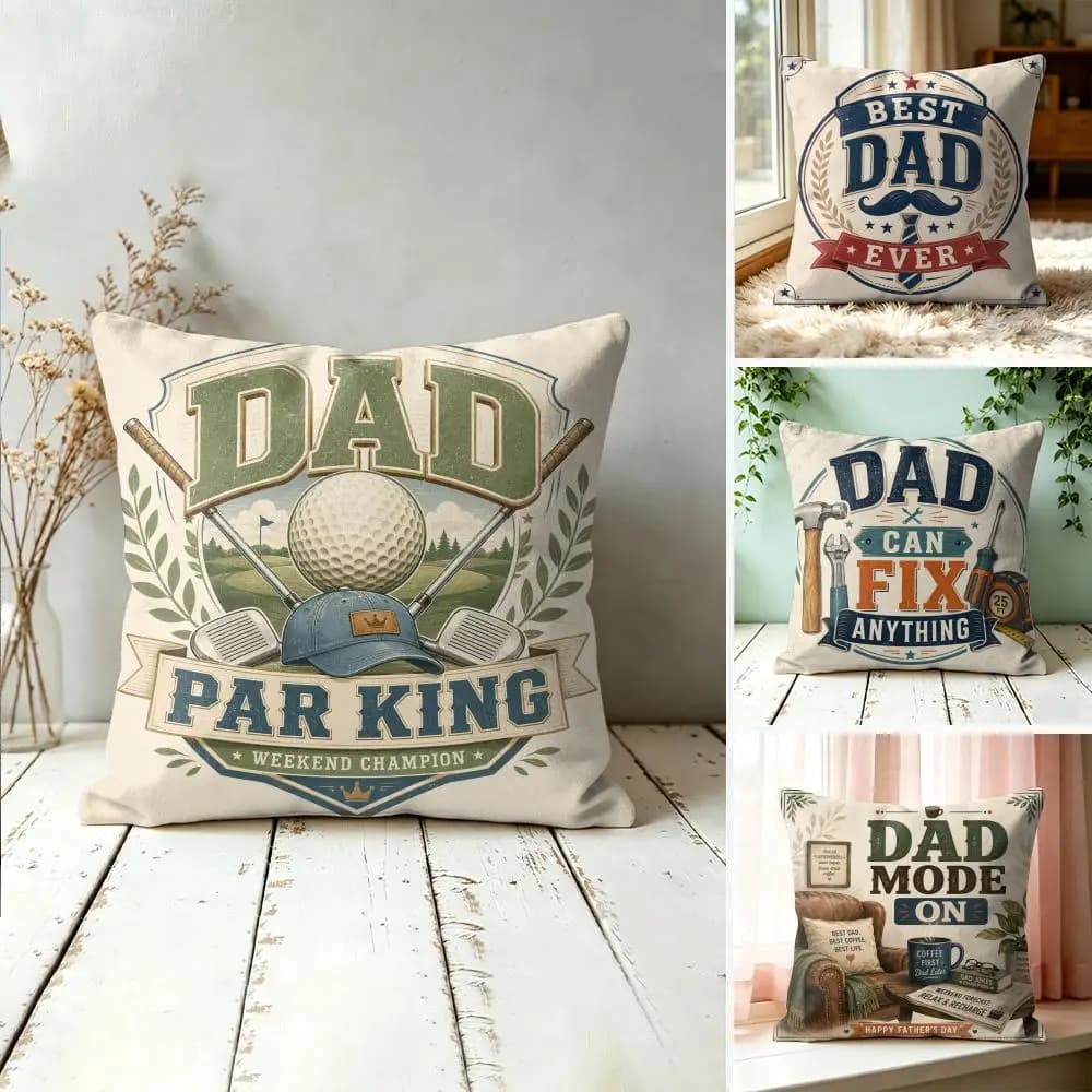 Father's Day Dad Pillow Case Double-Sided Plush Sofa Cushion Covers Organic Breathable Invisible Zipper