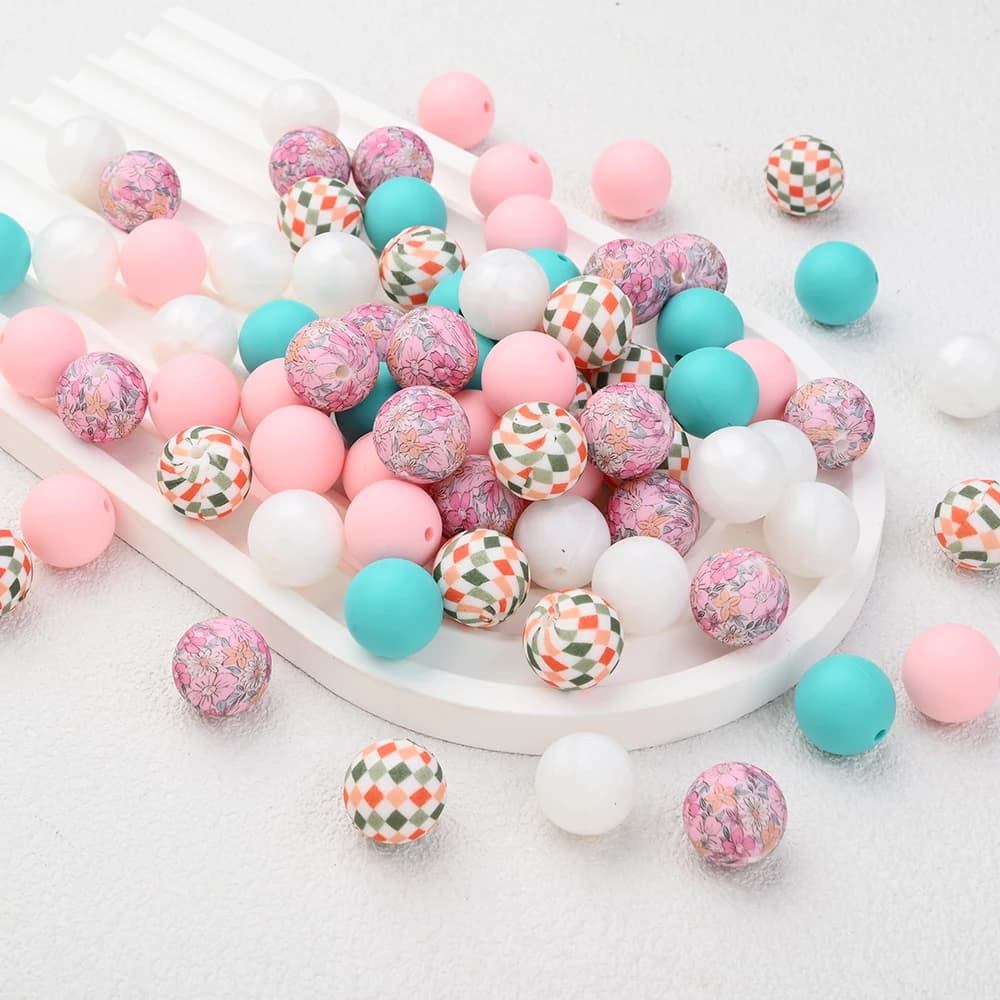 40 pezzi 15mm perline rotonde in silicone set perline in silicone durevoli per catenelle ciuccio per bambini fai da te che realizzano accessori per braccialetti gioielli