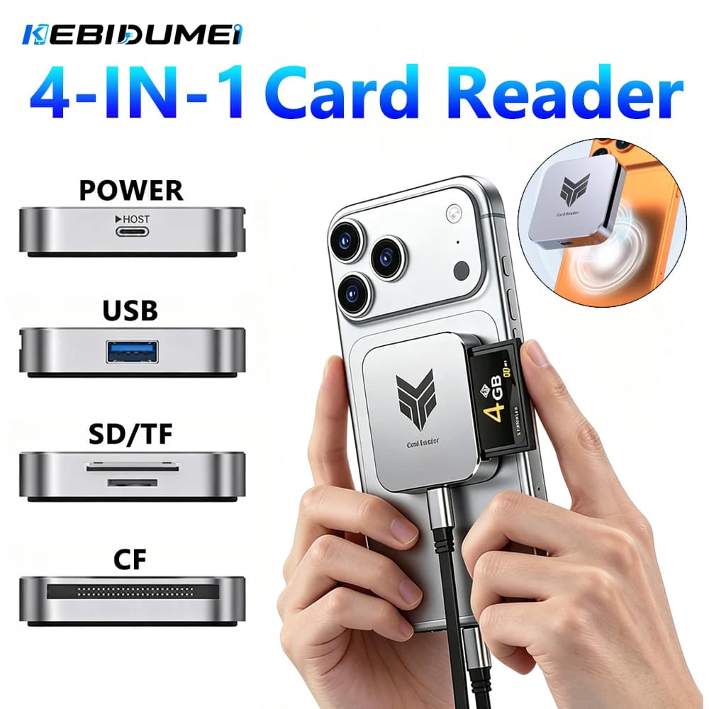 KEBIDUMEI 4 in 1 5Gbps Magnetic Card Reader OTG Card Reader CF SD TF USB Ultrathin Adapter For Phone Camera Drone Video Transfer